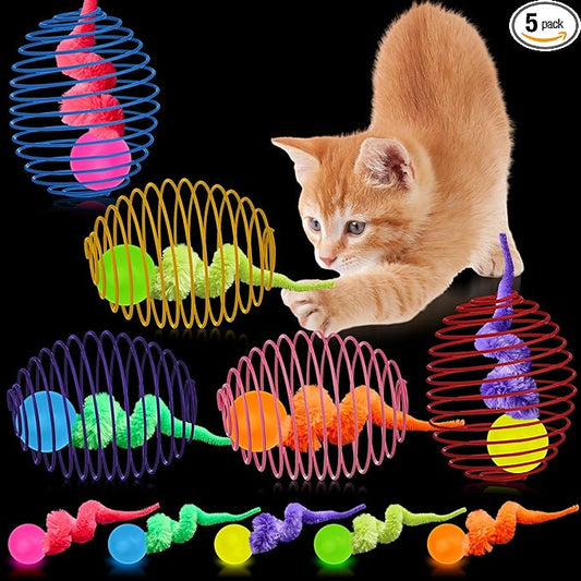 Jecery 5 Pcs Cat Spring Toys Stretchable Rolling Balls Colorful Playful Coils by Jecery