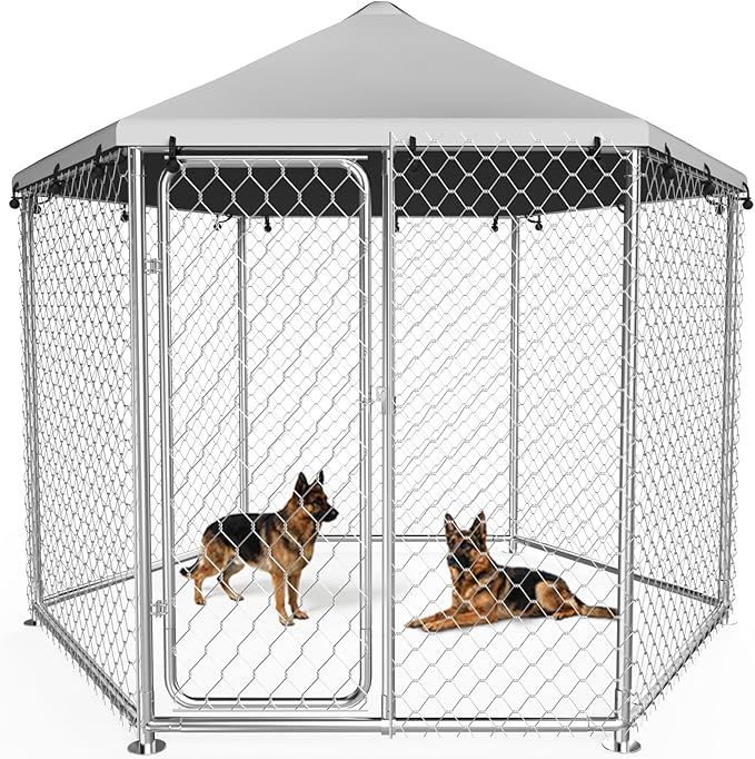 6.8x6.8 FT Heavy Duty Large Outdoor Dog Kennel Outside, Galvanized Steel by Unknown