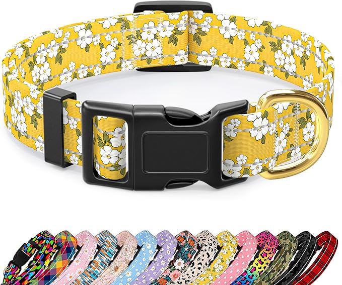 Reflective Dog Collar for Small Dogs, Cute Flower Theme Adjustable Heavy-Duty by TMOODEL