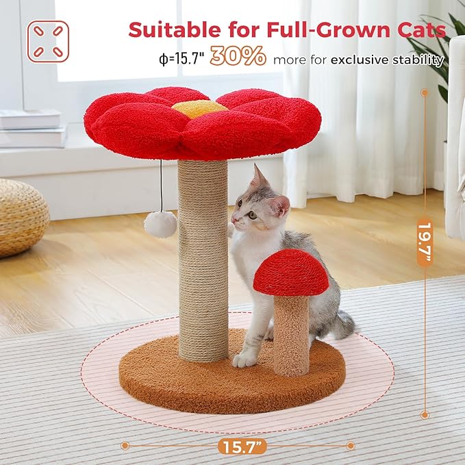PETEPELA Cat Scratching Post, Mushroom Cat Scratcher Cute Cat Tree Tower - Image 5