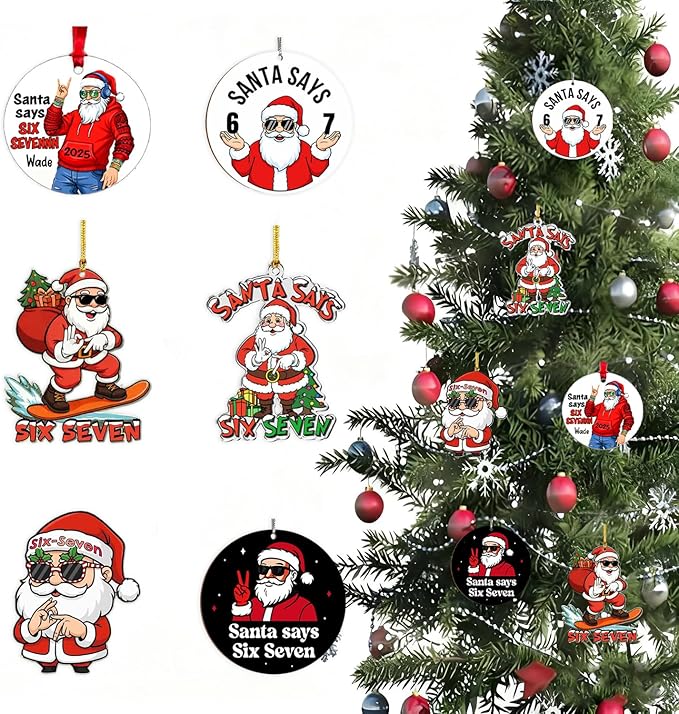 6 Pcs Christmas Tree Decorations Sixseven Santa Hanging Pendants Designs 2D by BHOOKA
