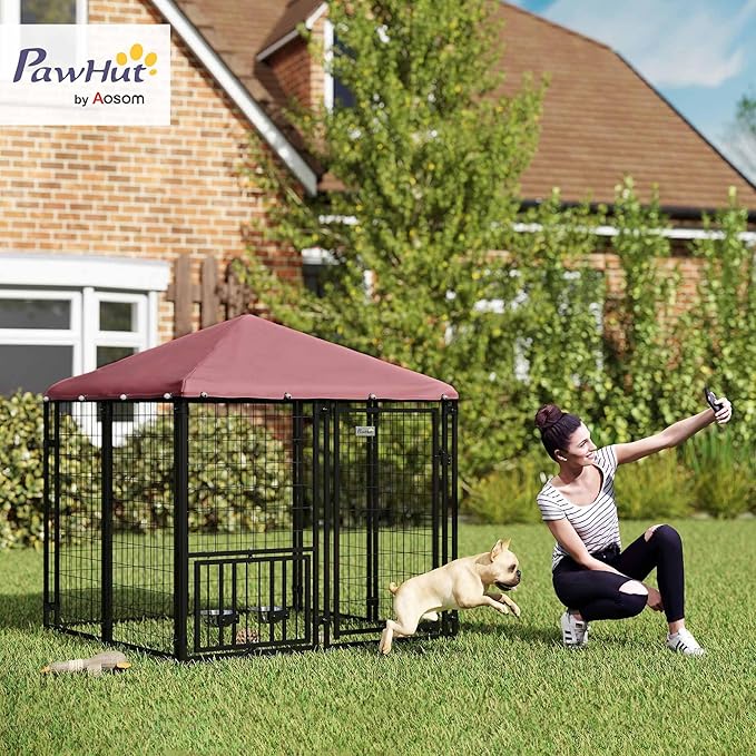 PawHut 4.6' x 4.6' x 5' Outdoor Dog Kennel, Welded Wire Dog Kennel Outside Run - Image 2