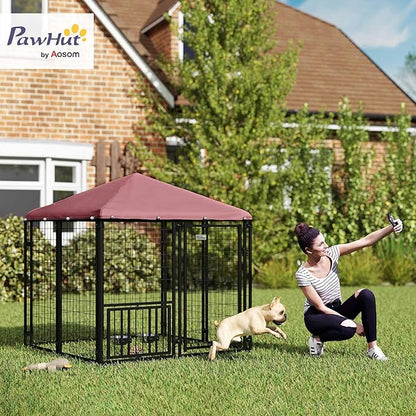 PawHut 4.6' x 4.6' x 5' Outdoor Dog Kennel, Welded Wire Dog Kennel Outside Run - Image 2