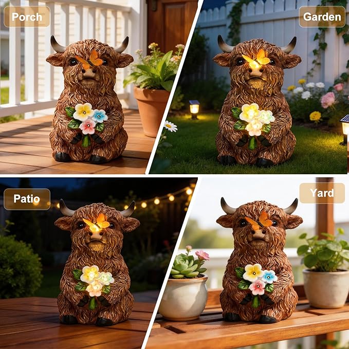 Solar Highland Cow Outdoor Statue, Garden Sculpture - Image 2