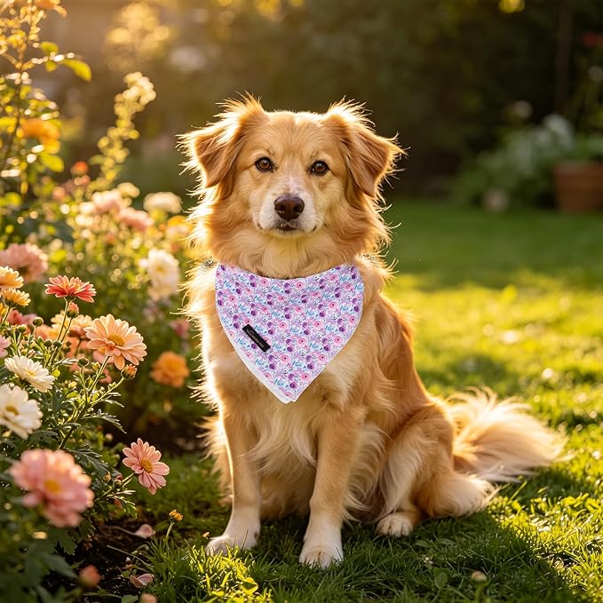 ARING PET Girl Dog Bandanas, Cute Summer Purple Rose Bow Floral Pet Bandana - Image 3