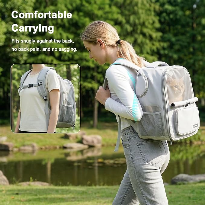 Cat Backpack Carrier Expandable, Breathable Mesh & Lockable Zippers & Shaded - Image 7