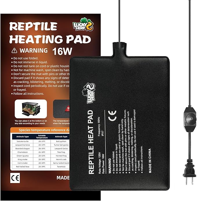 LUCKY HERP Reptile Heat Pad 8x12 Inch 16w, Under Tank Terrarium Heating Pad by LUCKYHERP