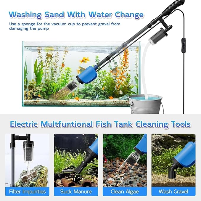 6-in-1 Electric Aquarium Gravel Cleaner, 530GPH Fish Tank Vacuum Cleaner - Image 3