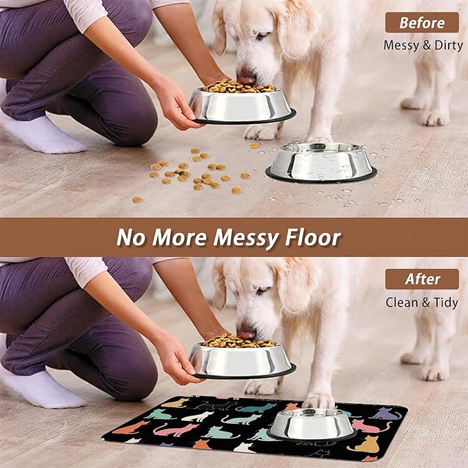Cute Cat Dog Food Mat, Colorful Silhouette Absorbent Pet Feeding Mat - Image 5