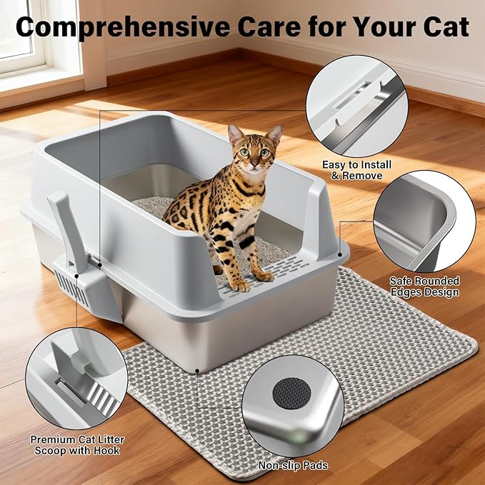 Stainless Steel Litter Box, XL Metal Cat Litter Box - Image 3