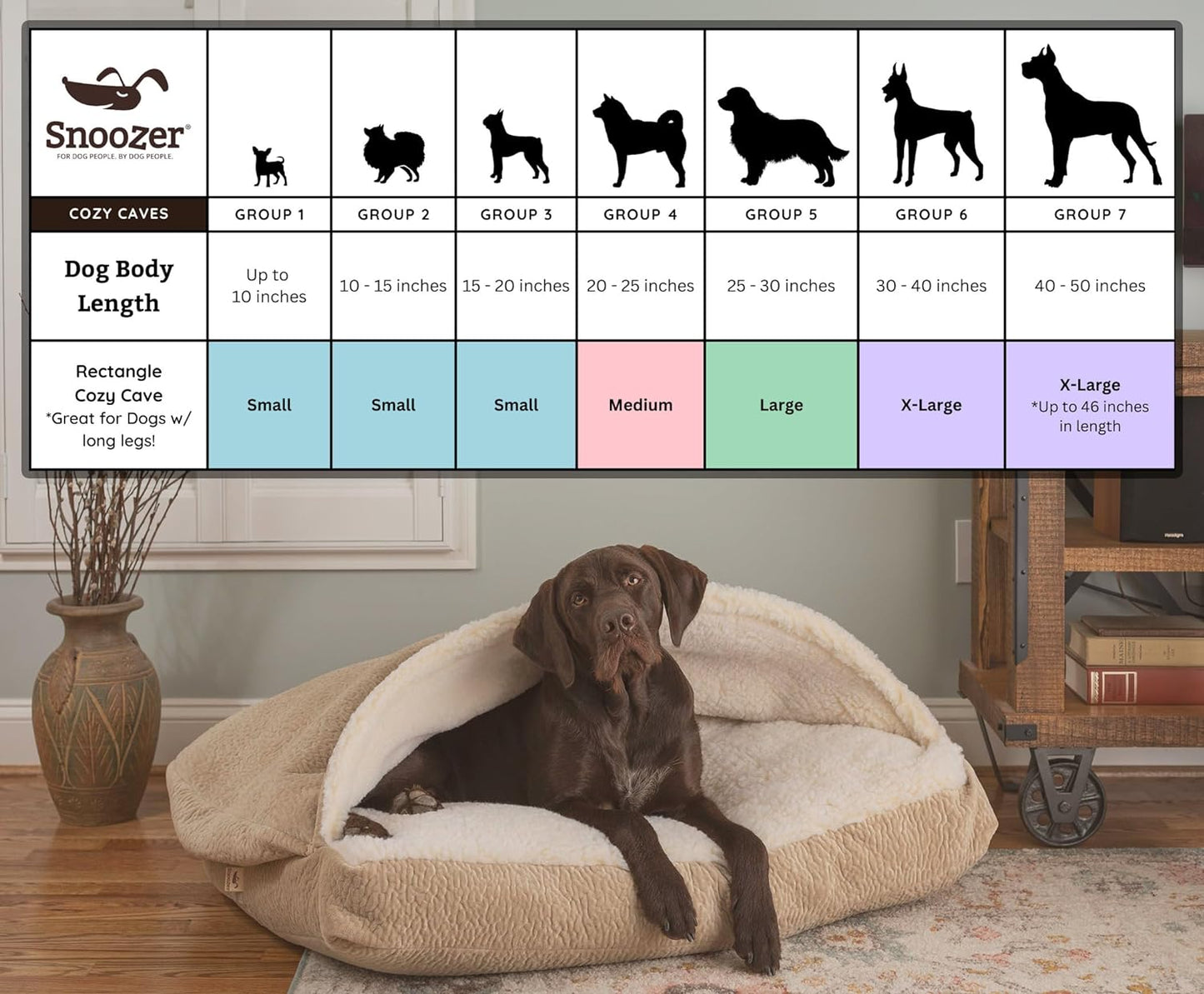 Snoozer Pet Products Luxury Rectangle Cozy Cave Dog Bed with Microsuede, Showdog Collection, Large, Merlin Linen