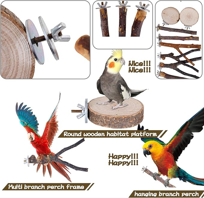8 Pieces Bird Perch Natural Wooden Parrot Perch Stand Fork Toys Hanging - Image 3