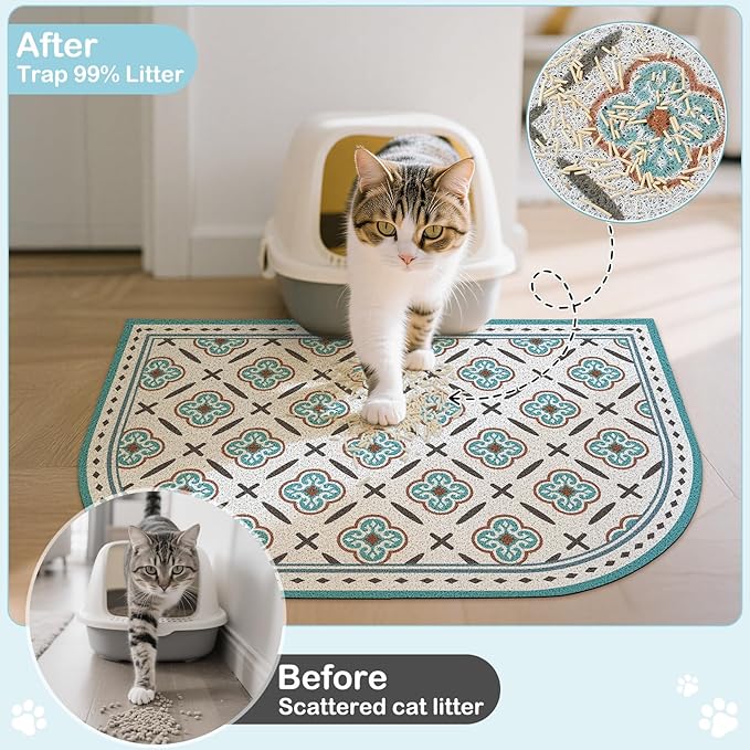 Glittme 33"X22" Arch Shape Cat Litter Mat Trapping Pad Soft Loop-Mesh Litter - Image 2