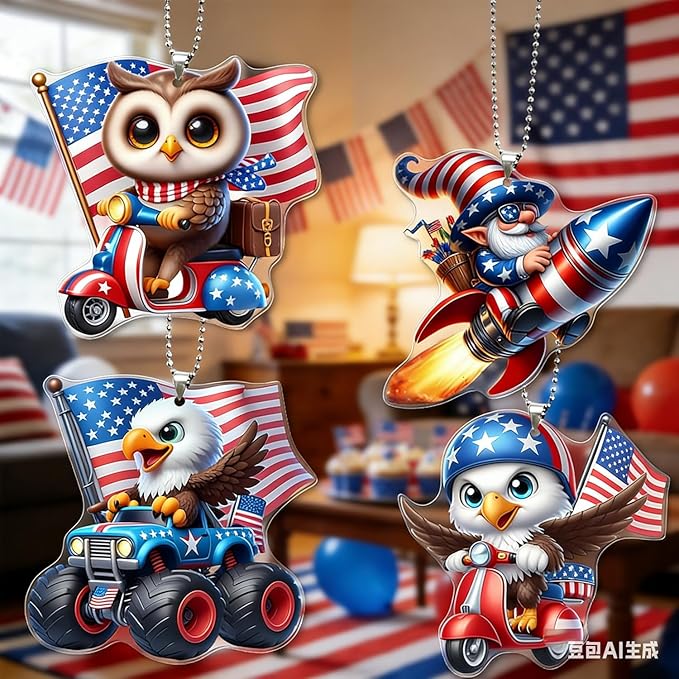 4 Pcs 4th of July Ornaments for Tree Independence Day 2D Acrylic Patriotic by BHOOKA