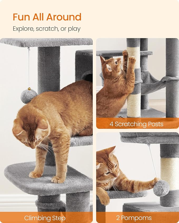 Feandrea Cat Tree, 44.1-Inch Cat Tower, Plush Multi-Level Condo - Image 8