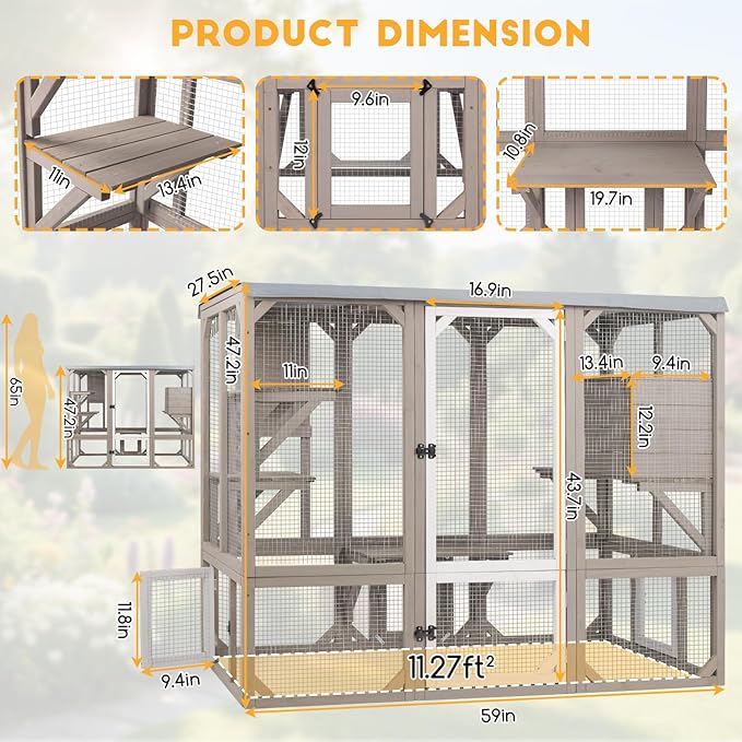 Ketive Catio Outdoor Cat Enclosure, Wooden Cat Catio, Large Weatherproof Cats - Image 2