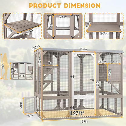Ketive Catio Outdoor Cat Enclosure, Wooden Cat Catio, Large Weatherproof Cats - Image 2