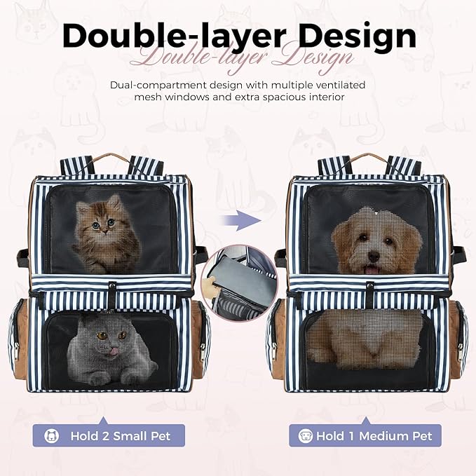 Double Cat Backpack Carrier for 2 Cats, Double-Compartment Pet Carrier Backpack - Image 3