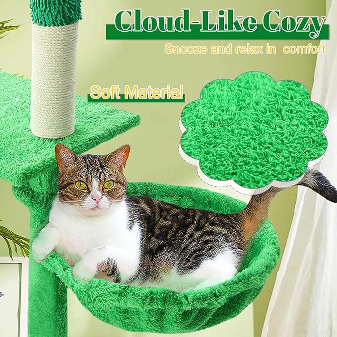 Cat Tree Tower with Metal Frame Hammock, Cat Towers with Scratching Post - Image 4