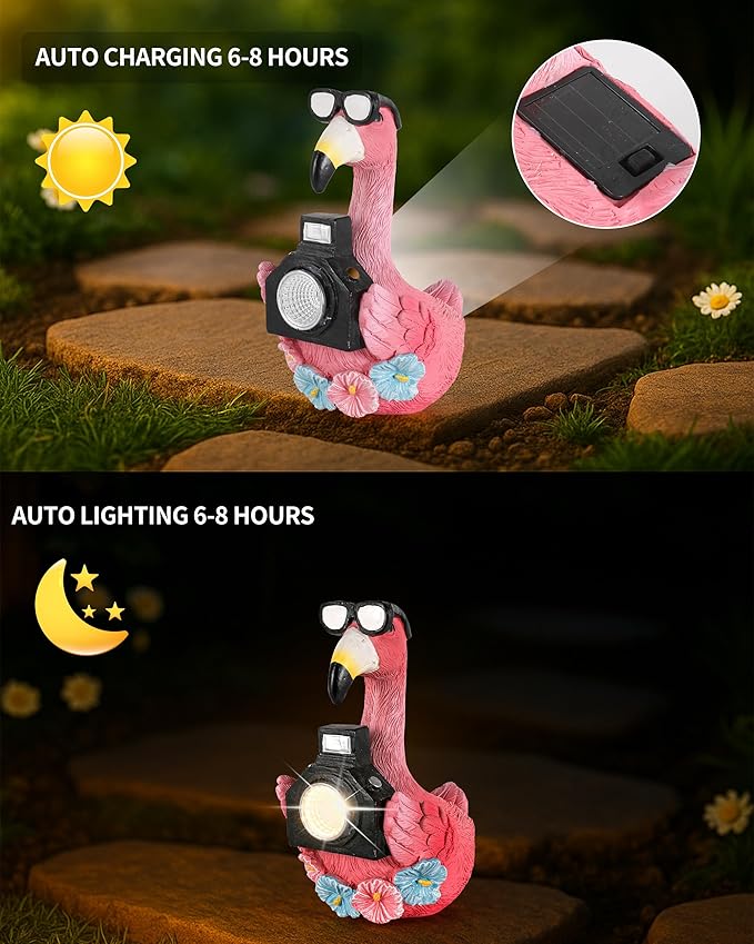 GoGnome Solar Flamingo Garden Statue - Image 2