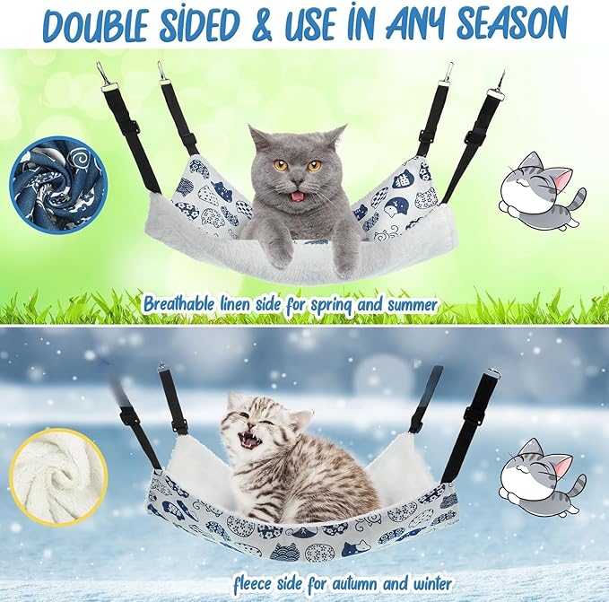 BBTO 3 Pcs Reversible Pet Hammock Soft Plush Cat Hanging Hammock Guinea Pig Bed - Image 5