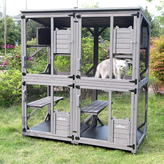 Aivituvin Cat Catio Kitty House Outdoor and Indoor Run Large Wooden Cat by Aivituvin