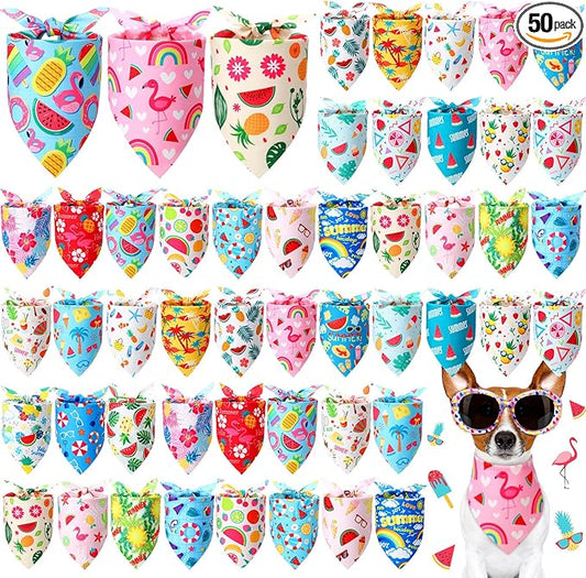 Preboun 50 Pcs Summer Bandanas Dogs Bulk Hawaiian Dog Bandanas Fruit Kerchief by Preboun