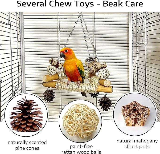 Large Bird Swing for Cage with Chew Toys, 3 Sisal-Wrapped Bird Perches & Stable - Image 4