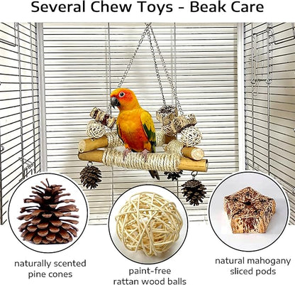 Large Bird Swing for Cage with Chew Toys, 3 Sisal-Wrapped Bird Perches & Stable - Image 4
