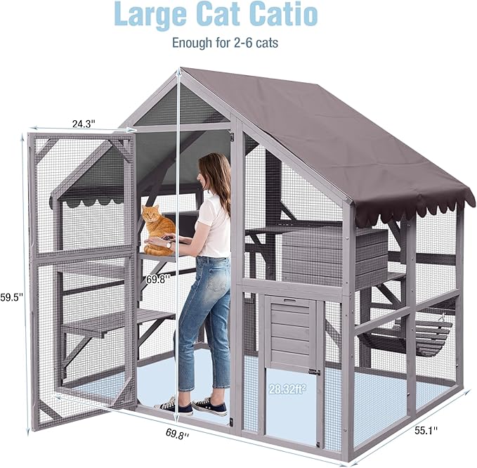 Large Catio Outdoor Cat Enclosure, 74’’ Cat House - Image 7