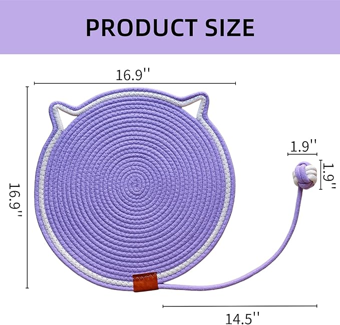 Cat Scratcher Mat, Natural Cotton Rope Cat Scratching Pad, 16.9'' Round Cat - Image 2