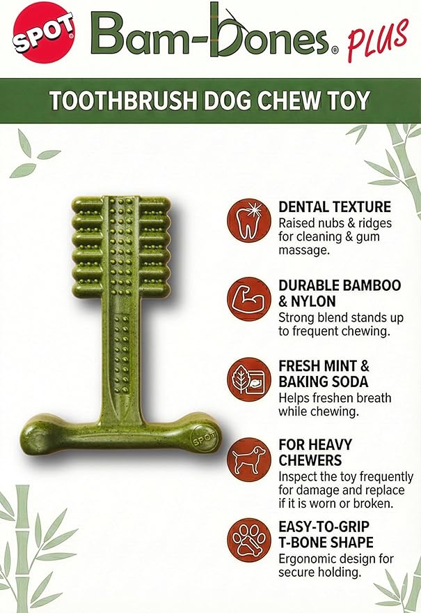 SPOT Bam-Bones Plus Toothbrush Dog Chew Toy - Image 2