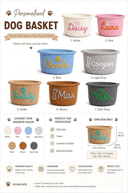 JUPPE Pet Dog Basket with Personalized Name, Dog Toys Storage Organizer Custom - Image 3