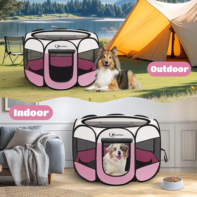 Siedihit Pink Puppy Playpen for Large Dog Cat, Dog Tent Crates Cage - Image 3