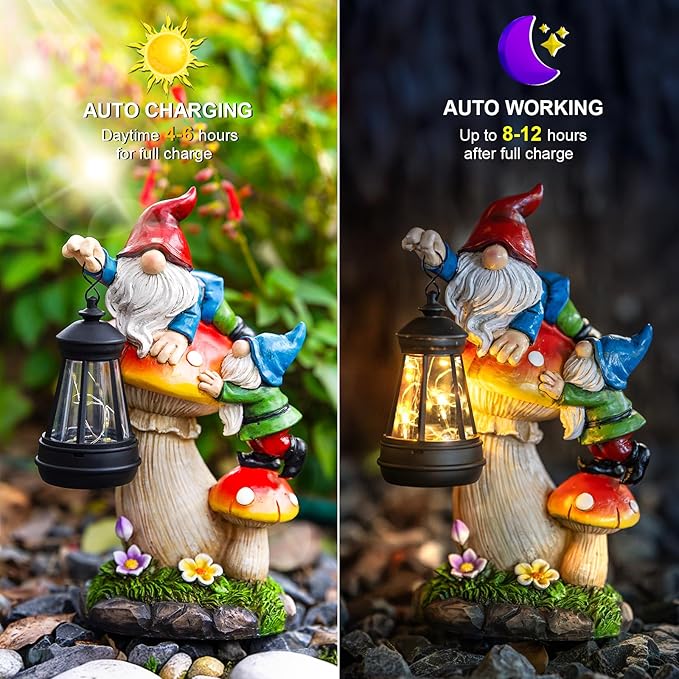 C&Y&G&X Solar Garden Gnome Statue, Waterproof Outdoor Mushroom Decor - Image 2