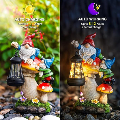 C&Y&G&X Solar Garden Gnome Statue, Waterproof Outdoor Mushroom Decor - Image 2