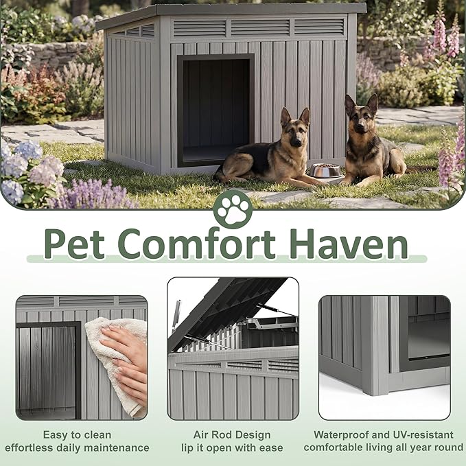DRATO Small Dog House, Weatherproof Resin Dog House Outdoor - Image 3