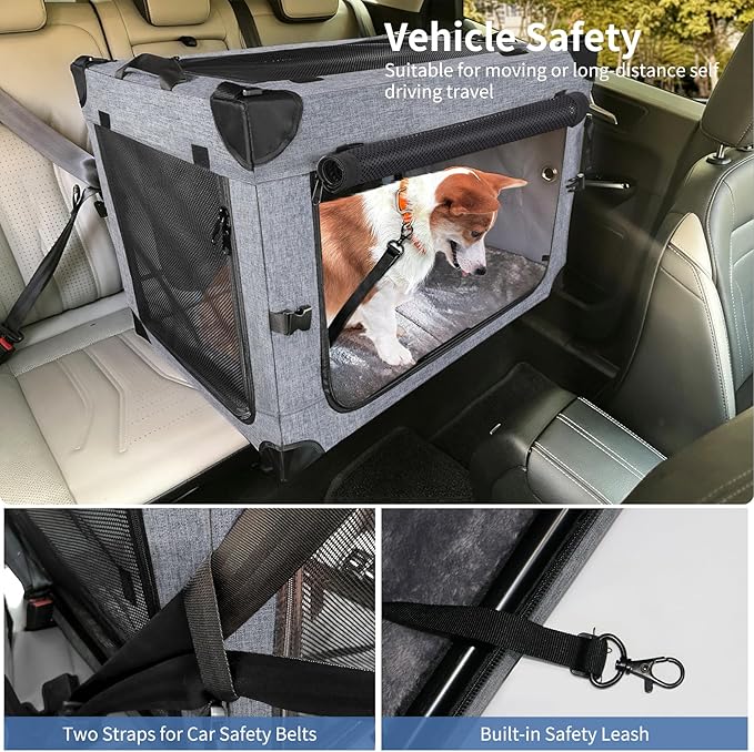 NEZUC Collapsible Dog Crates for Large Dogs Portable Soft Sided Travel Dog - Image 5