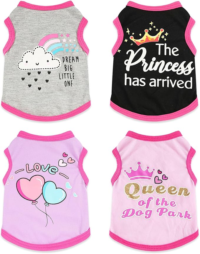4 Pack Dog Shirt for Small Dogs Spring Summer Printed Puppy Clothes Cute Pet T - Image 9