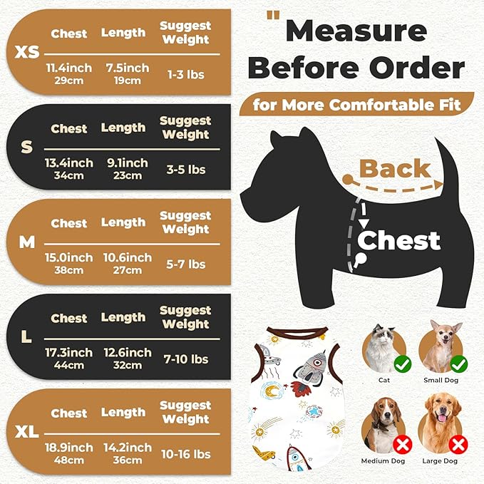 PETCARE Cartoon Dog Shirts for Small Dogs Cute Dog Clothes Brown Spaceship - Image 2