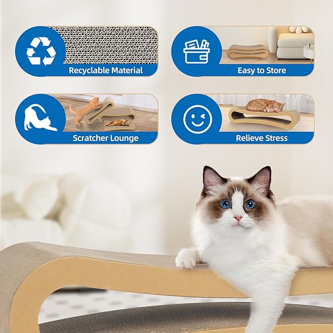 Simple Deluxe 3-in-1 Large Cardboard Cat Scratcher Lounger, 33.5" x 10.2" x - Image 4