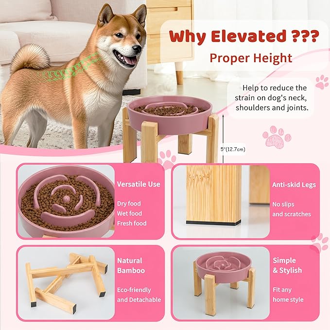 Elevated Slow Feeder Dog Bowl Large Breed, 8.8 Inch Ceramic Slow Eating Bowl - Image 3
