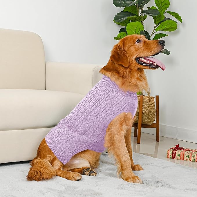 2 Pack Dog Sweaters for Large Dogs Winter Turtleneck Pullover Cable Knit Fleece - Image 4