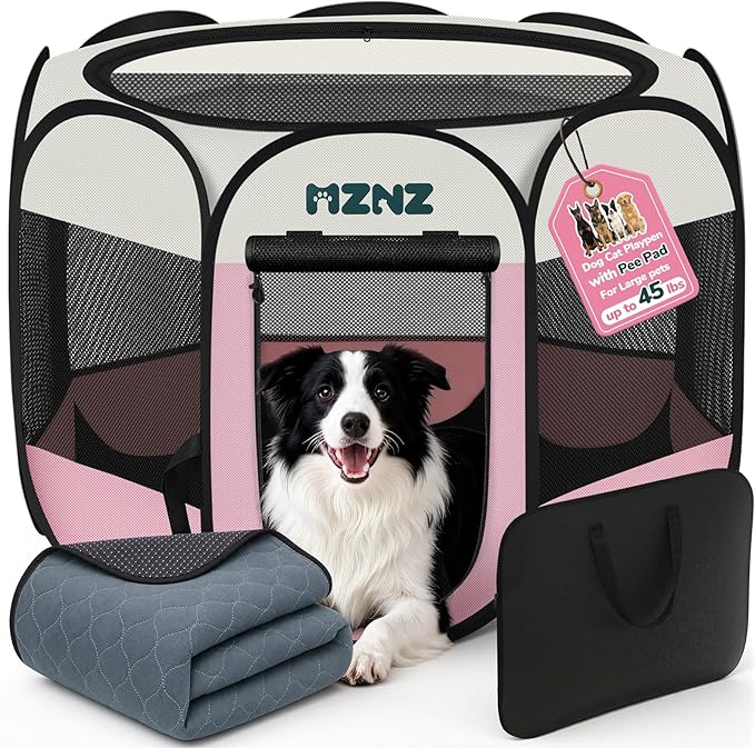 Dog Playpen with Pee Pad, Portable Puppy Pet Crate Indoors by MZNZ