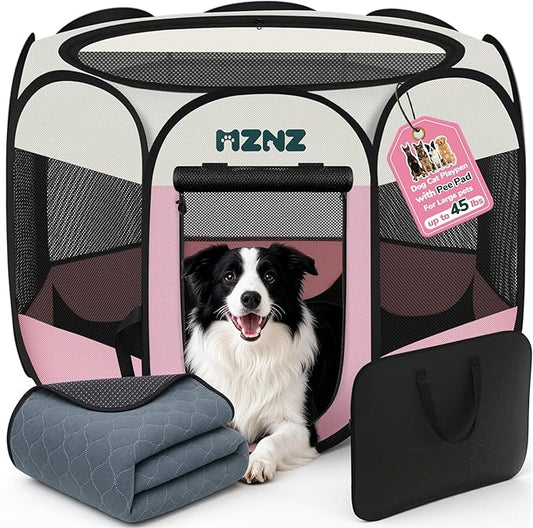 Dog Playpen with Pee Pad, Portable Puppy Pet Crate Indoors by MZNZ