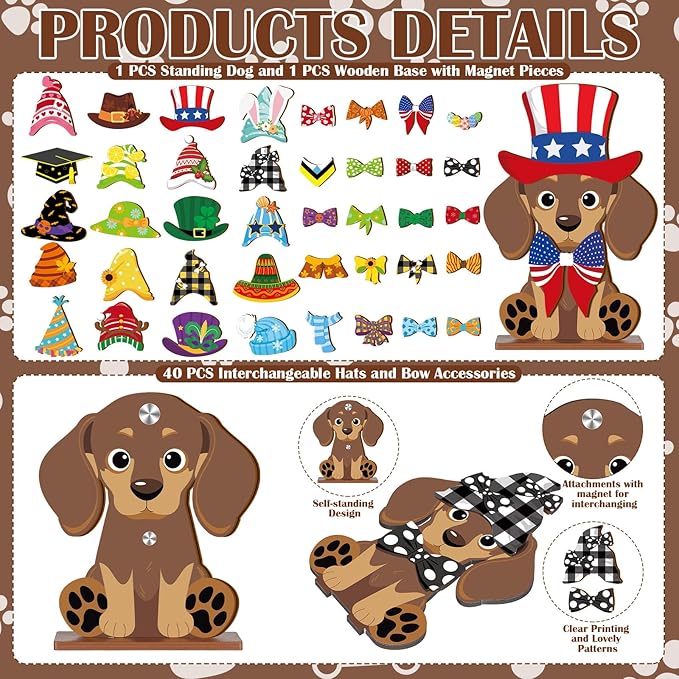 42 Pcs Small Interchangeable Dog Sign Holiday Summer Decor Seasonal Table - Image 3