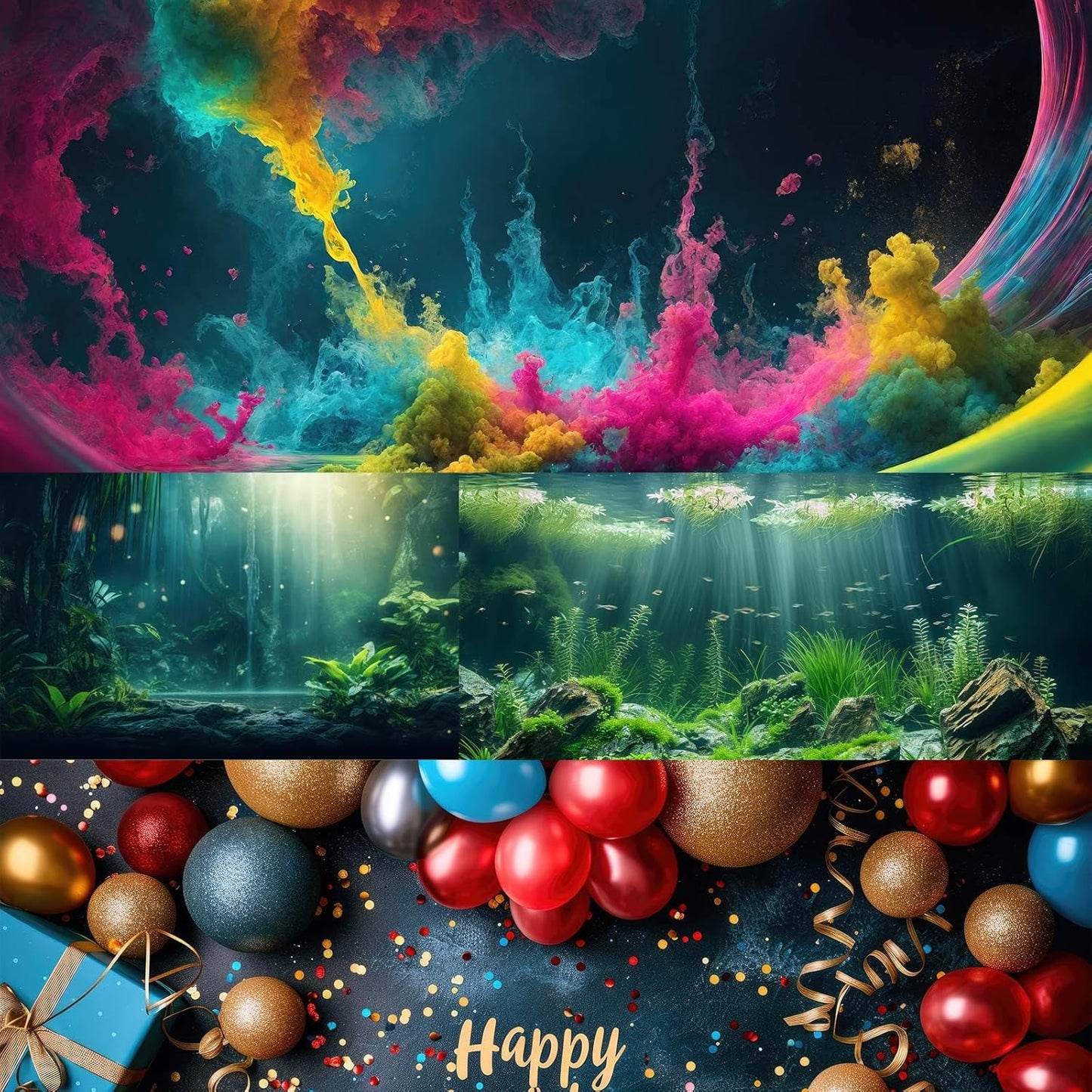 Fantasy Garden Aquarium Background Sunset Waterfall and Flowers Terrarium Backdrop Tropical Forest Lush Plant Magic Butterfly Lights Flowers Fish Tank Background Poster Decorations 60x24in