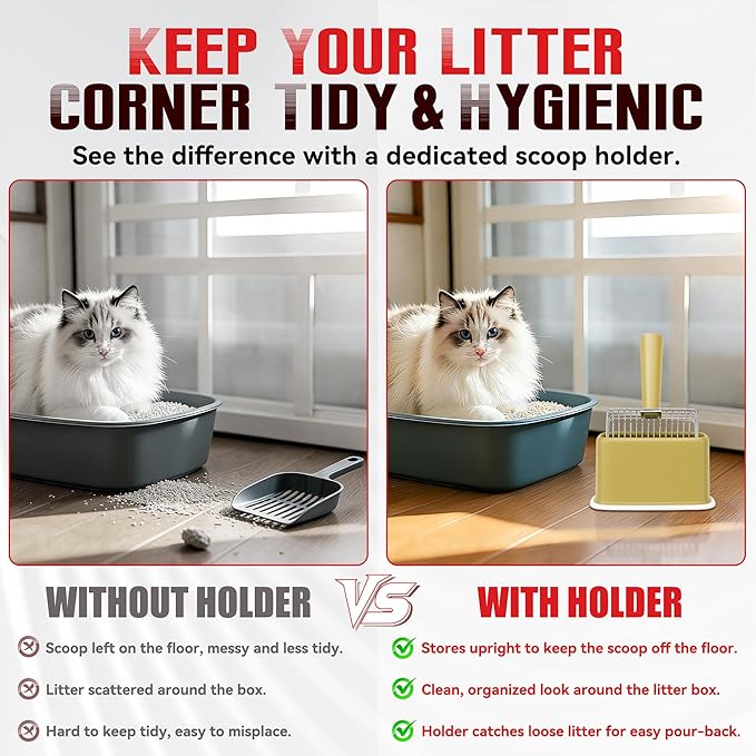 Metal Cat Litter Scoop with Holder, Heavy Duty Deep Sifter with Dual-Hole - Image 6