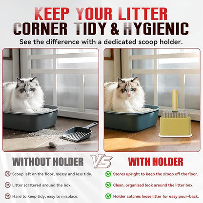 Metal Cat Litter Scoop with Holder, Heavy Duty Deep Sifter with Dual-Hole - Image 6
