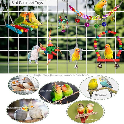 8 Pcs Parakeet Cockatiel Bird Toys, Parrots Cage Accessories Swing Wooden Perch - Image 3